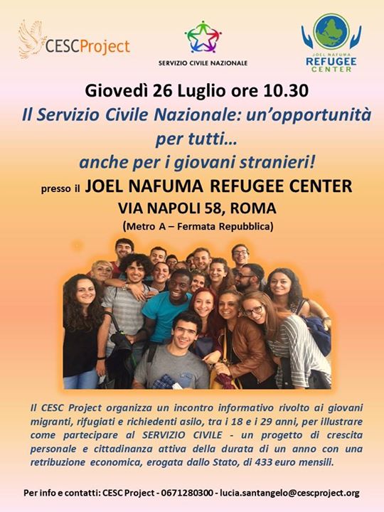 Giovedi 26 Luglio alle ore presso il Joel Nafuma Refugee Center (Roma, via Napoli…
