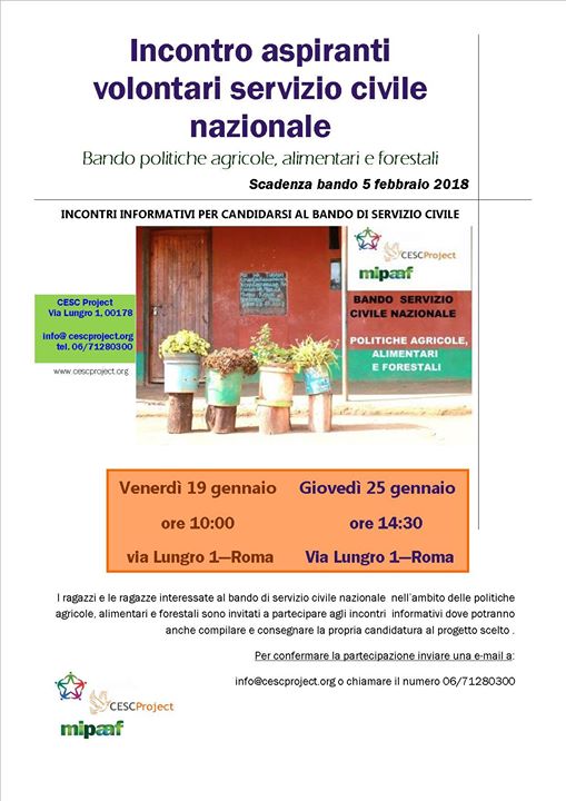 Venerdì 19 gennaio primo incontro informativo per partecipare al bando di servizio civile !!!