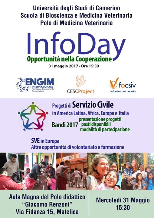 INFODAY opportunità nella Cooperazione: Mercoledì 31 maggio saremo a Camerino insieme a ENGIM internazionaleper…
