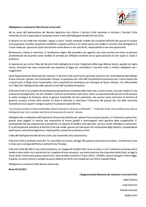 #serviziocivile obbligatorio o universale? Ecco la risposta della Rappresentanza nazionale volontari di Servizio Civile