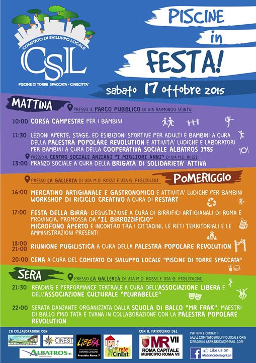 SABATO 17 OTTOBRE! La festa del Comitato di Sviluppo Locale (CSL) di Piscine di…