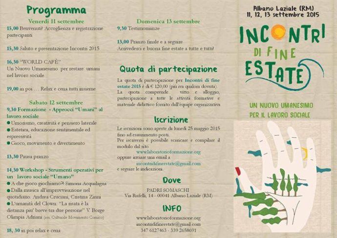 Segnaliamo con vero piacere l’attività formativa residenziale del “Laboratorio”, che si terrà a settembre,…