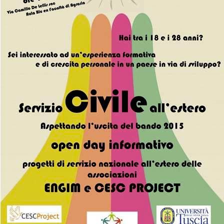 Il CESC Project presenta i PROGETTI di SERVIZIO CIVILE ALL’ESTERO del BANDO 2015: martedì…